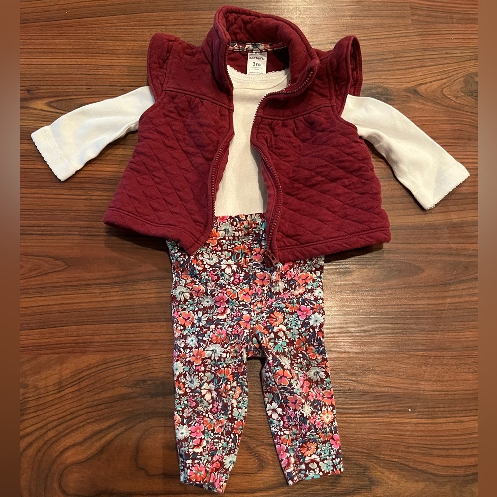 Carter's Burgundy Vest with Floral Accents